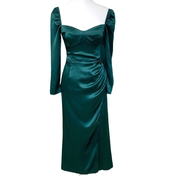 reformation gloriana long sleeve sweetheart side slit silk midi dress Gloriana Silk Dress